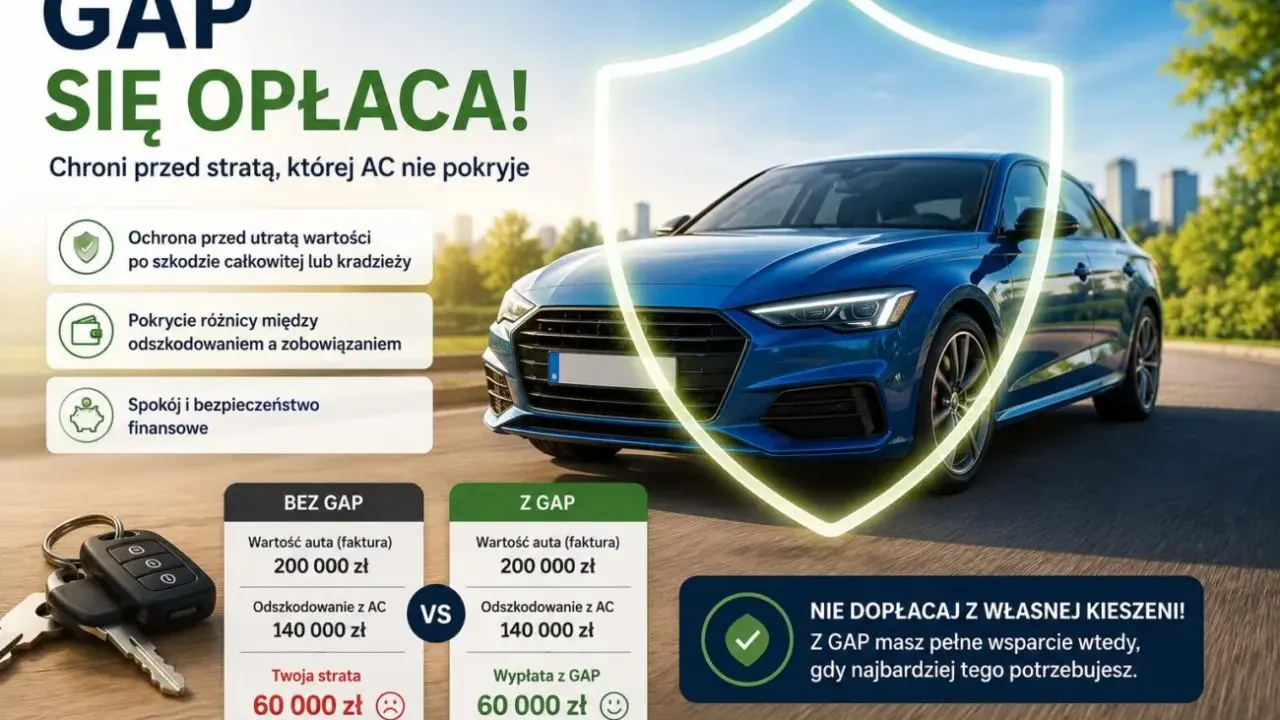 Co to jest GAP? Ubezpieczenie chroniące przed utratą wartości auta po szkodzie całkowitej lub kradzieży, zapewniające spokój finansowy.