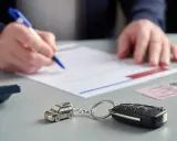 Kluczyki do auta, breloczek w kształcie samochodu i dokumenty na stole. Czy nieopłacona polisa OC jest ważna?