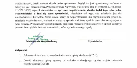 Kto ponosi koszty zniesienia współwłasności? Dokument omawia zasady podziału i koszty sądowe.