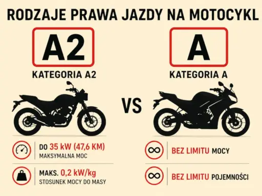 Jakie prawo jazdy na motor 1000cc? Kategoria A pozwala na jazdę bez limitu mocy i pojemności, w przeciwieństwie do A2 (do 35 kW).