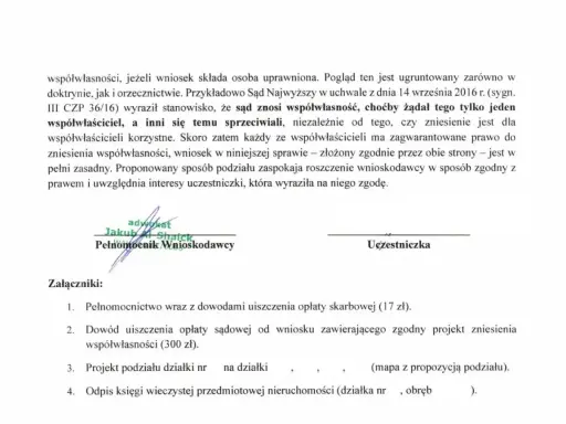 Kto ponosi koszty zniesienia współwłasności? Dokument omawia zasady podziału i koszty sądowe.