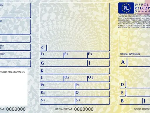 Dowód rejestracyjny pojazdu z polem na moc silnika.