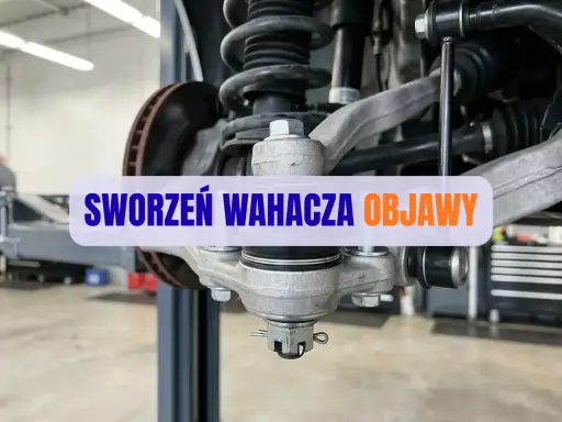 Widok na zawieszenie samochodu z widocznym sworzniem wahacza. Wymiana sworznia wahacza może być konieczna, gdy pojawią się niepokojące objawy.