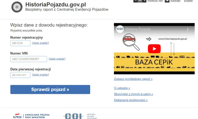 Historia pojazdu gov po numerze rejestracyjnym. Wpisz dane z dowodu rejestracyjnego, numer VIN i datę pierwszej rejestracji, aby sprawdzić pojazd.