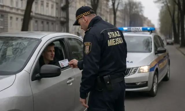 Strażnik miejski kontroluje dokumenty kierowcy. Czy straż miejska może zatrzymać pojazd? Tak, w określonych sytuacjach.