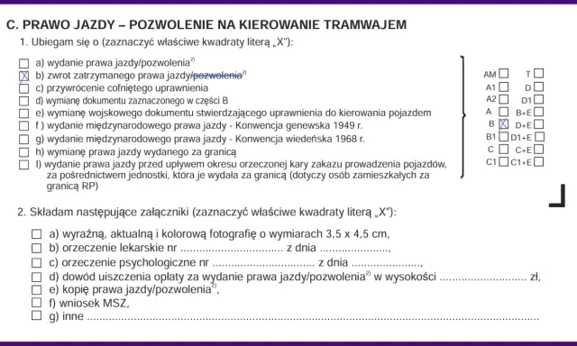 Formularz wniosku o zwrot zatrzymanego prawa jazdy po utracie uprawnień za alkohol na 3 lata.