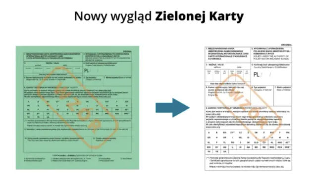 Porównanie starej i nowej Zielonej Karty, dokumentu ubezpieczeniowego dla podróżujących po Ukrainie i innych krajach.