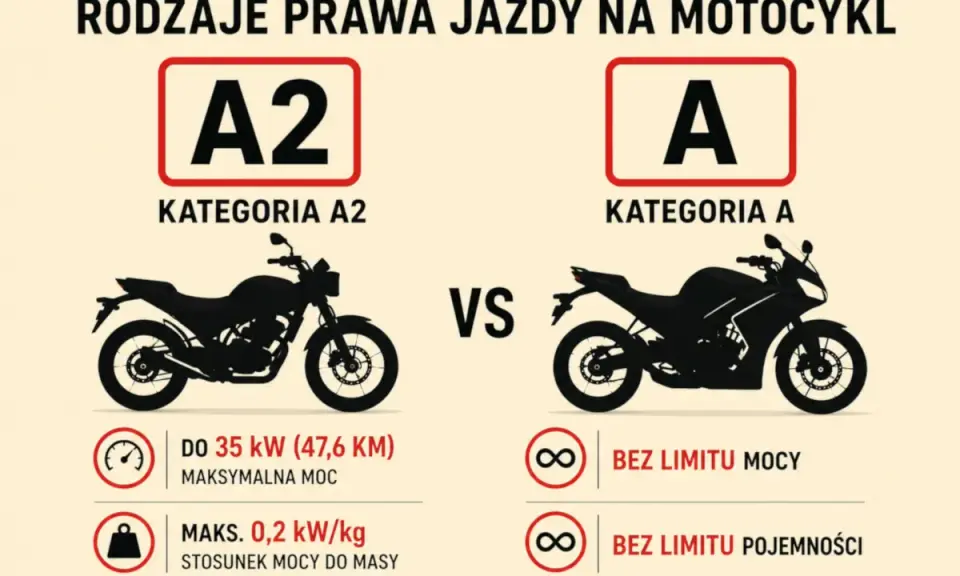 Jakie prawo jazdy na motor 1000cc? Kategoria A pozwala na jazdę bez limitu mocy i pojemności, w przeciwieństwie do A2 (do 35 kW).