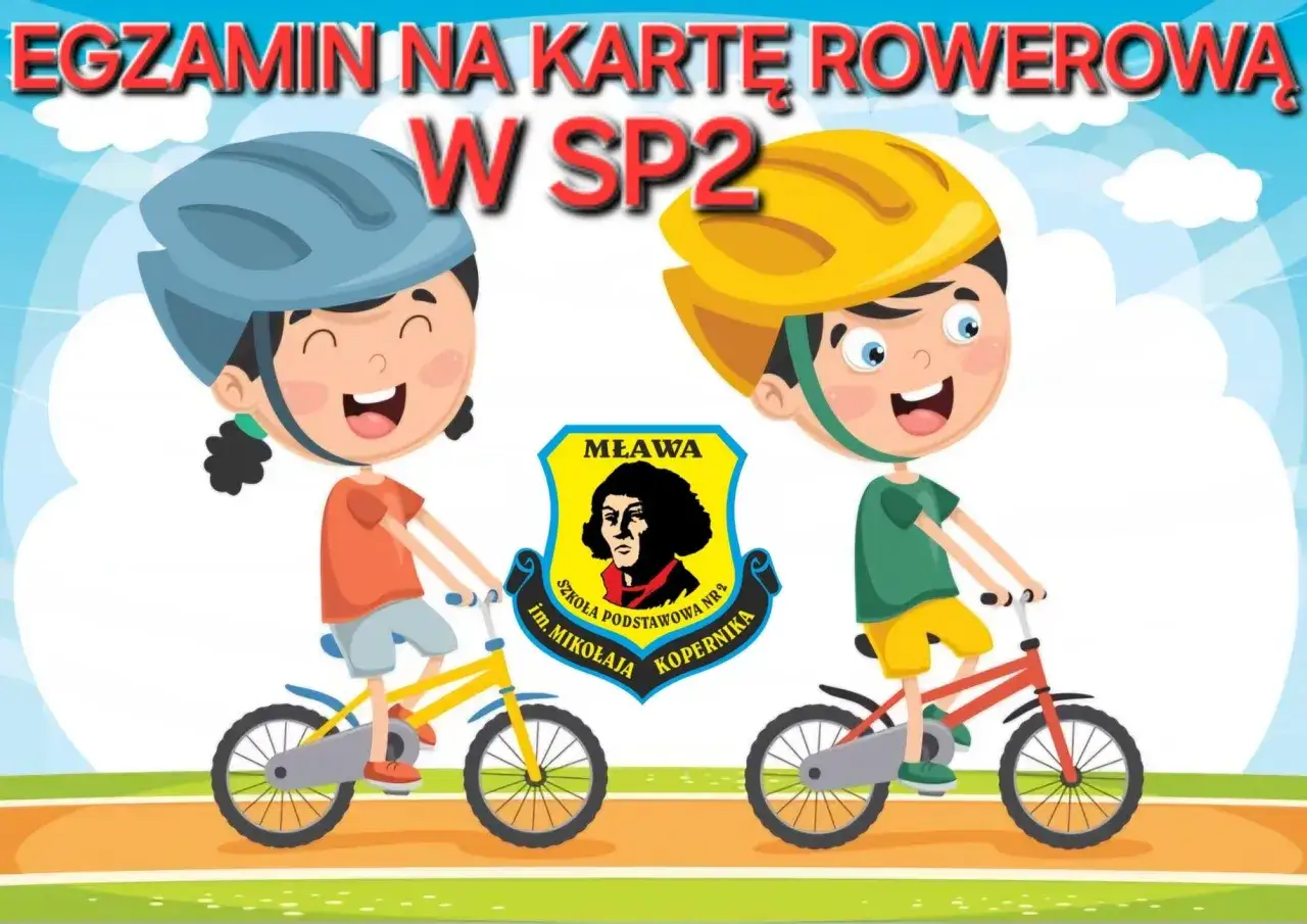 Dzieci na rowerach w kaskach, przygotowują się do egzaminu na kartę rowerową w SP2. Czy karta rowerowa jest obowiązkowa?